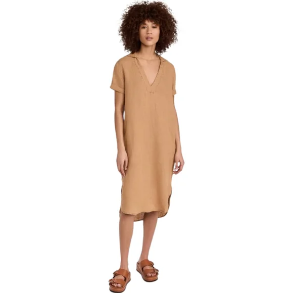 James Perse | Dresses | James Perse Linen Tan Open Henley Shirt Midi Dress  | Poshmark